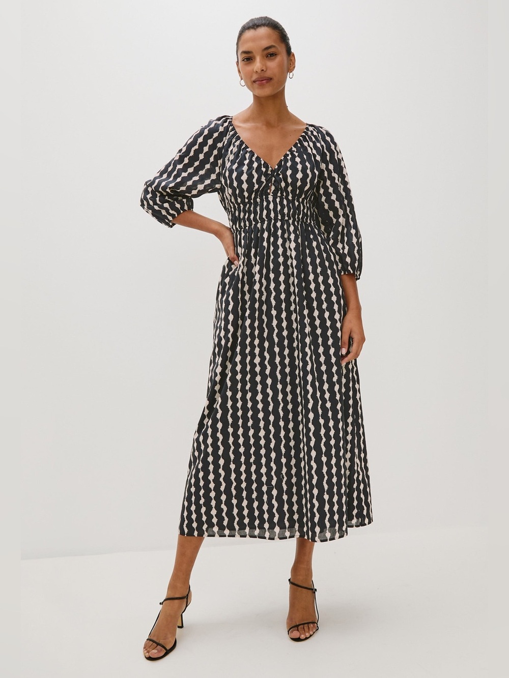 NWT Rails Paio Abstract Print Long Sleeve Cotton Midi Dress